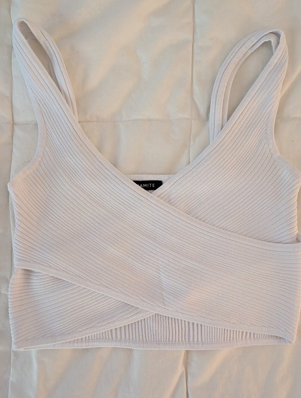 Dynamite Off White Ribbed Wrap Crop Top - Women Size Small - Picture 5 of 11
